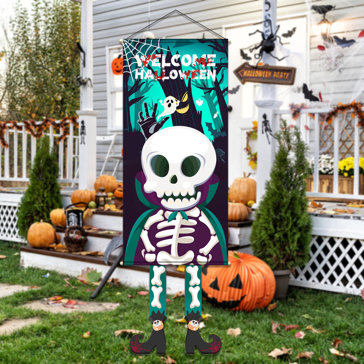 Wholesale Halloween Long Legs Dangling Elf White Ghost Hanging Flag Garden Non-woven Outdoor Banner