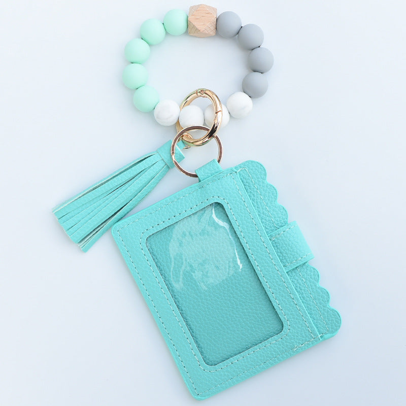 Wholesale Leopard Print Card Holder Silicone Beaded Wrist Keychain