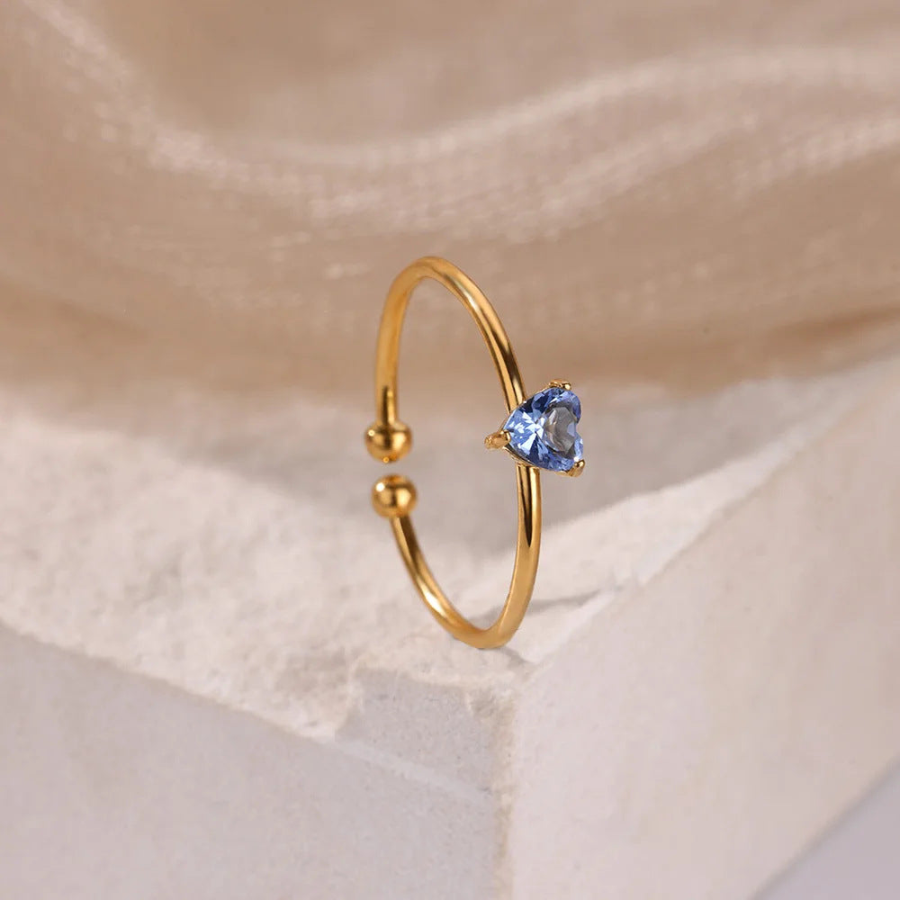 Wholesale Stainless steel zircon heart shaped open ring