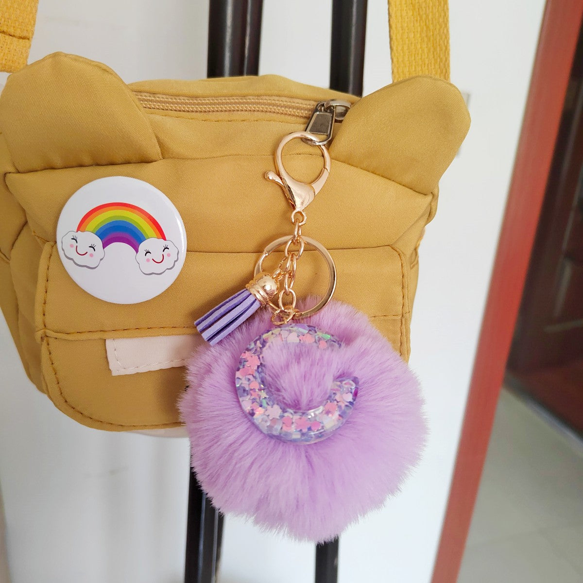 Wholesale Colorful Drip Glue Letter Pendant Light Purple Hairball Keychain