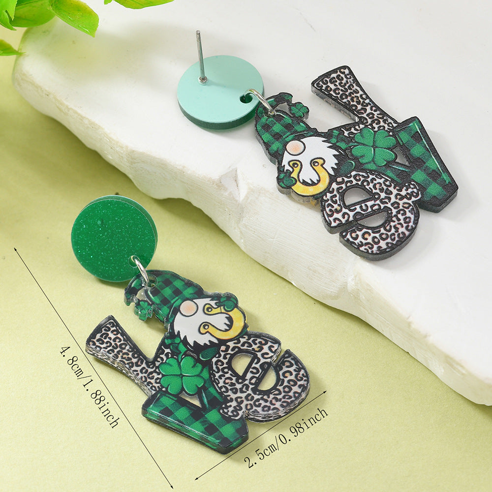 Wholesale St. Patrick's Day Green Hat Lucky Grass Clover Exaggerated Carnival Acrylic Double-Sided Earrings