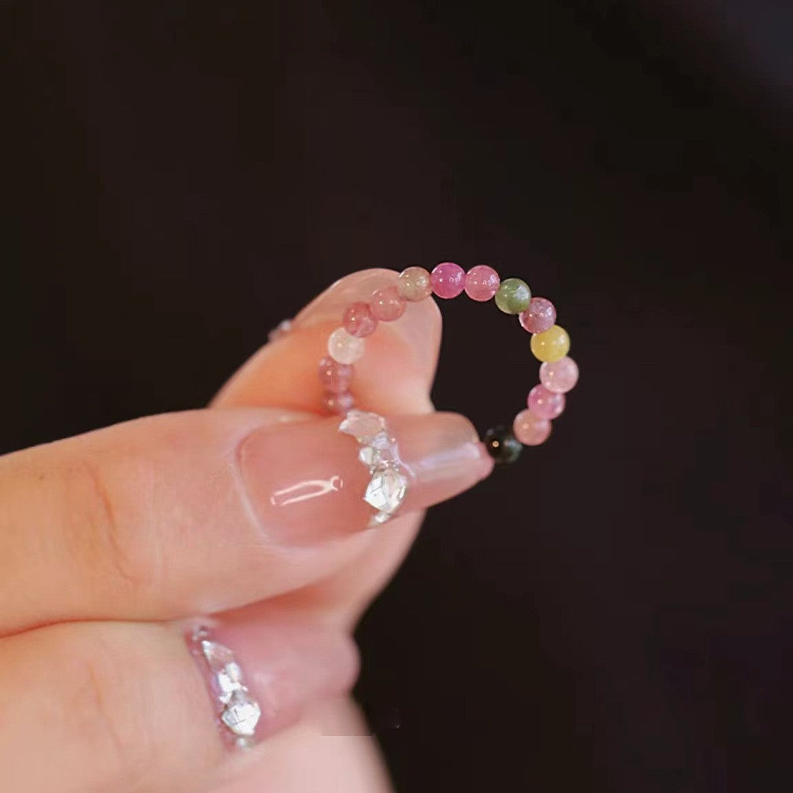 Wholesale Rainbow Tourmaline Ring Fashion Multi-Treasure Beaded Ring