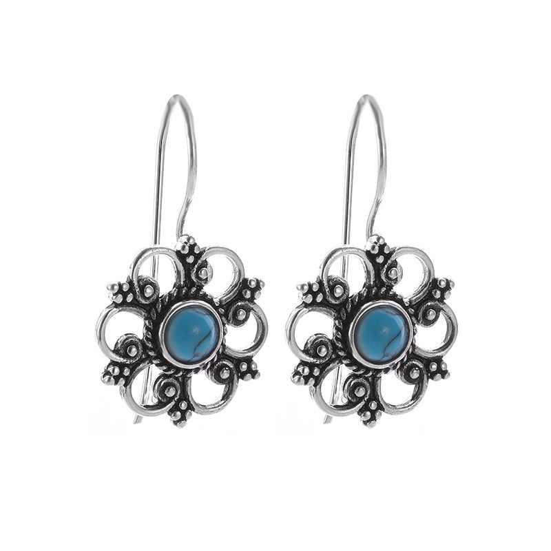 Wholesale Openwork turquoise inlaid earrings