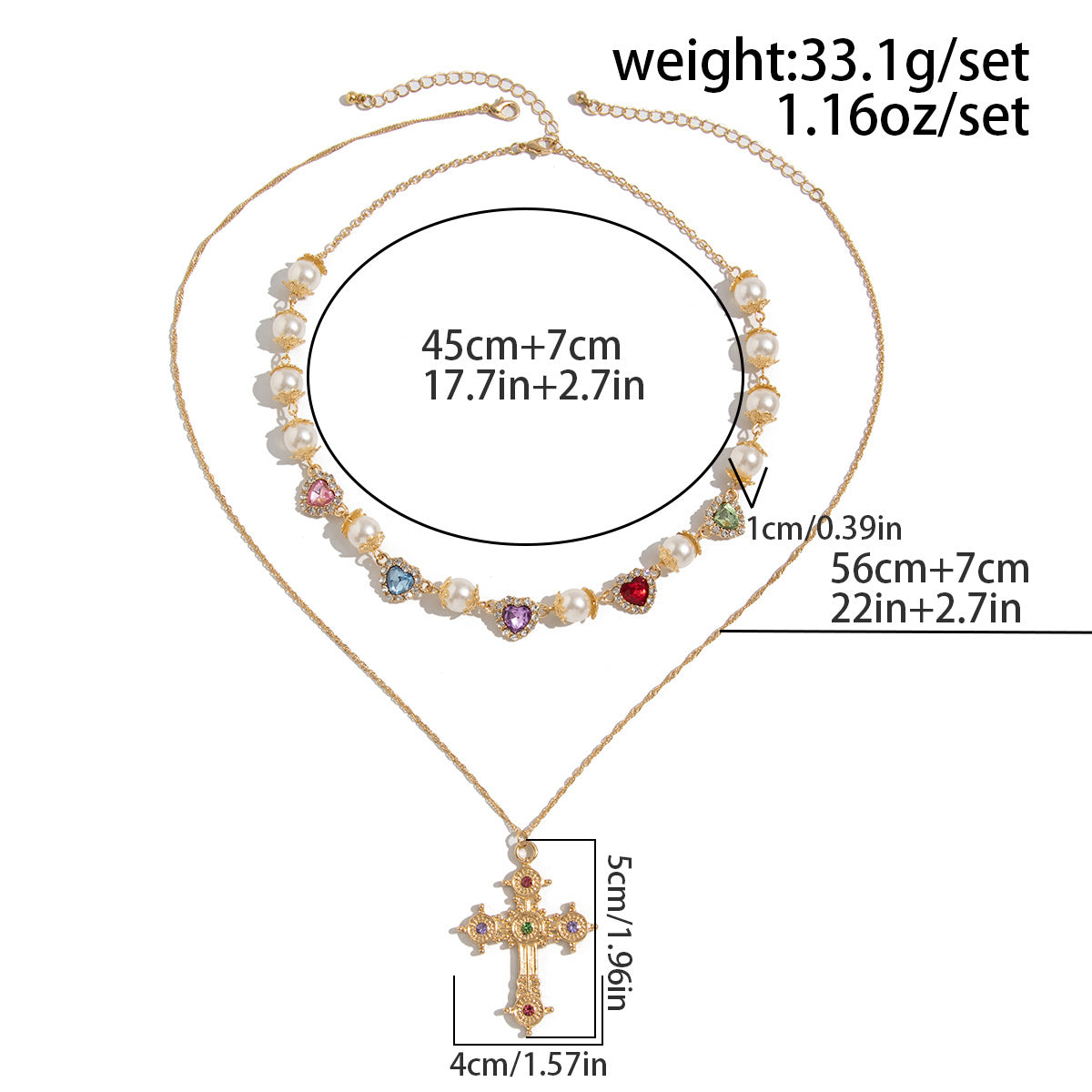Wholesale Colored Heart Diamond Necklace Men's Cross Pendant Clavicle Chain