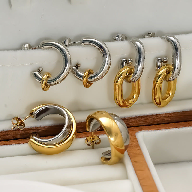 Wholesale Stainless Steel Color Matching C-Shaped Detachable Luxury Earrings