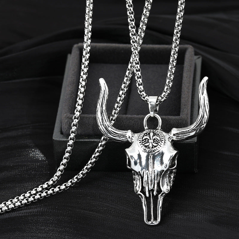 Wholesale Wild Bull Skull Titanium Steel Necklace