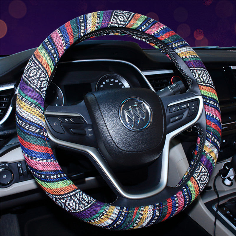 Wholesale Ethnic Style Old Coarse Linen Car Steering Wheel Cover