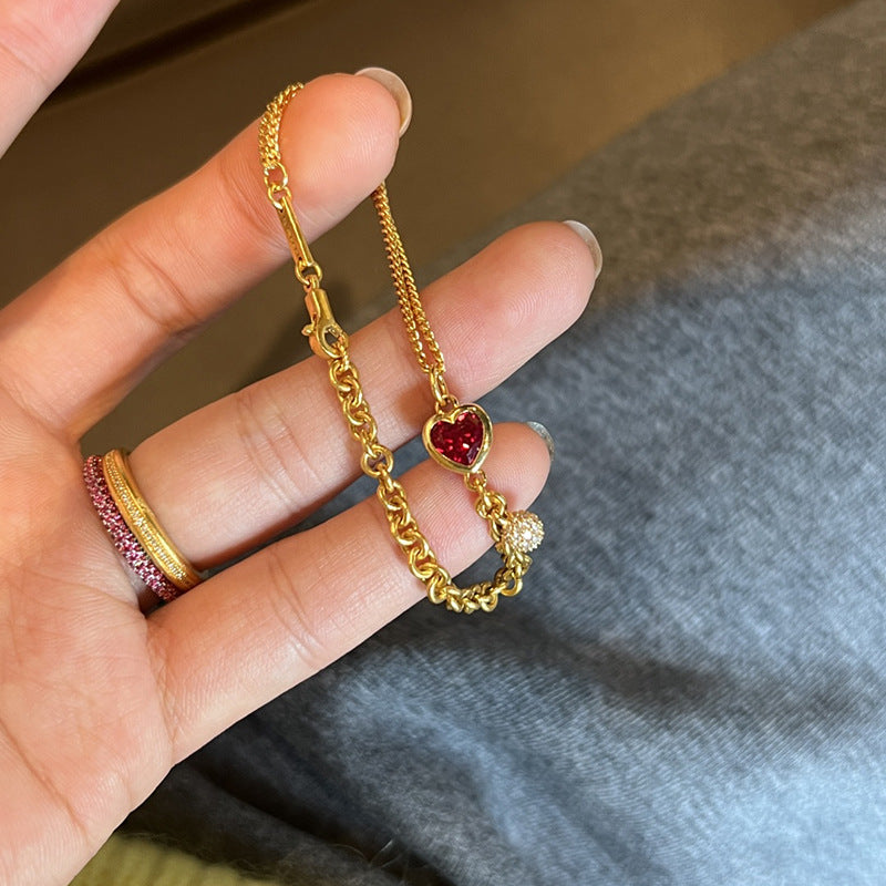 Wholesale High-end luxury exquisite design personality versatile red heart bracelet