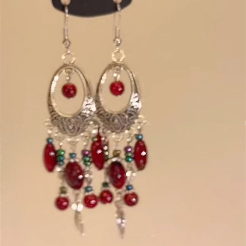 Wholesale New Chinese style beaded tassel retro earrings