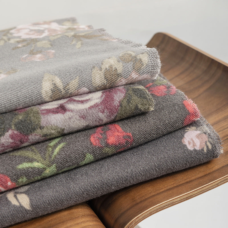 Wholesale Ethnic Style Printed Short Tassel Imitation Cashmere Scarf