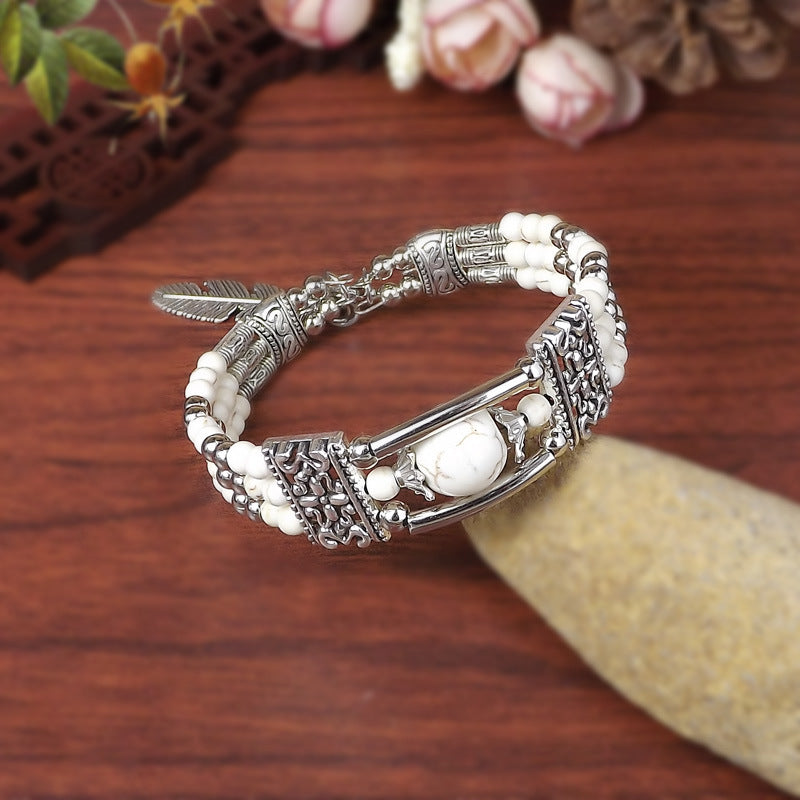Wholesale Exaggerated Ethnic Style Fashion Tibetan Silver Miao Silver Turquoise Bracelet