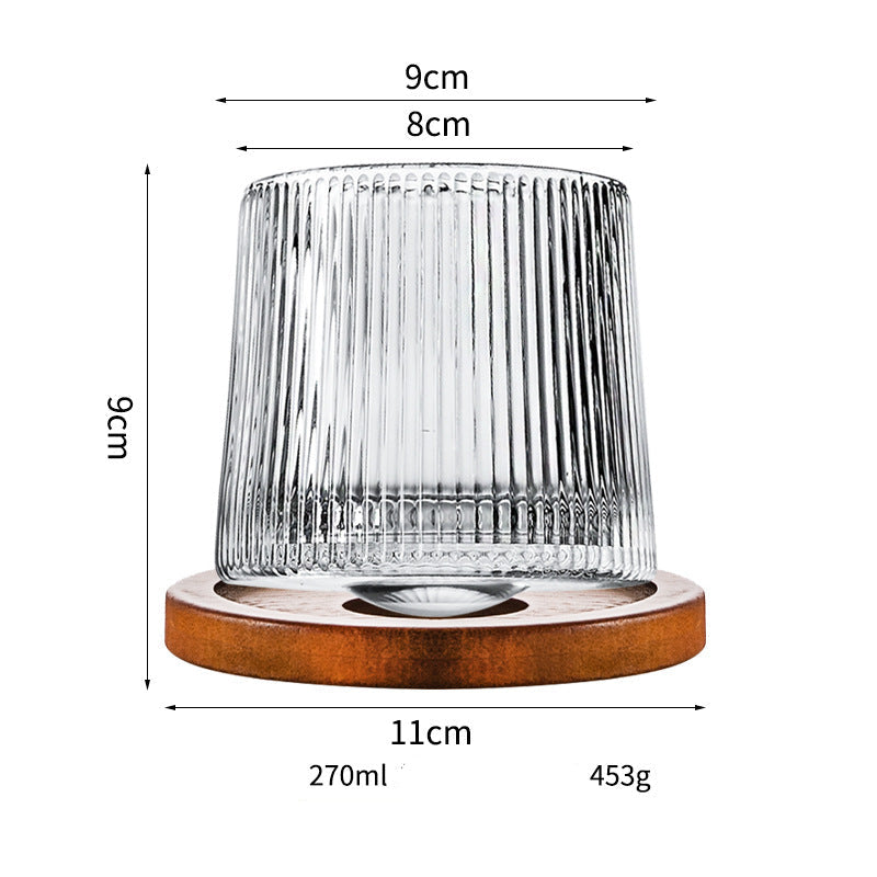 Wholesale Haisman thickened color glass creative rotating whiskey glass hand painted rotating cup with wooden tray decompression Cup