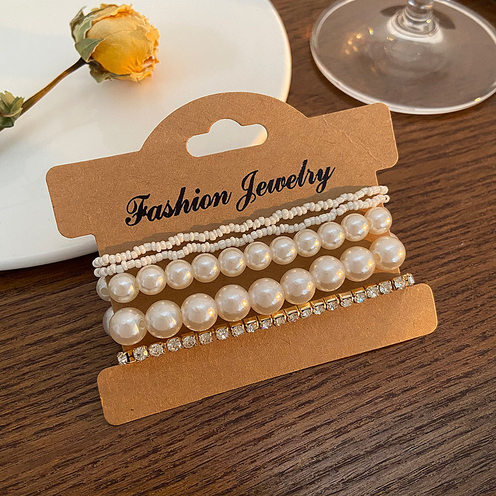 Conjunto de diario de diario infructuoso de arroz de arroz de perla de 5 brazalete