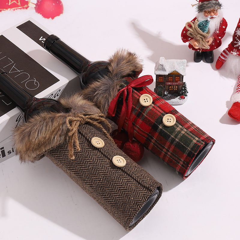 Wholesale Christmas Wine Decoration Set, Wine Bottle Decoration, Striped Plaid Table Ornament