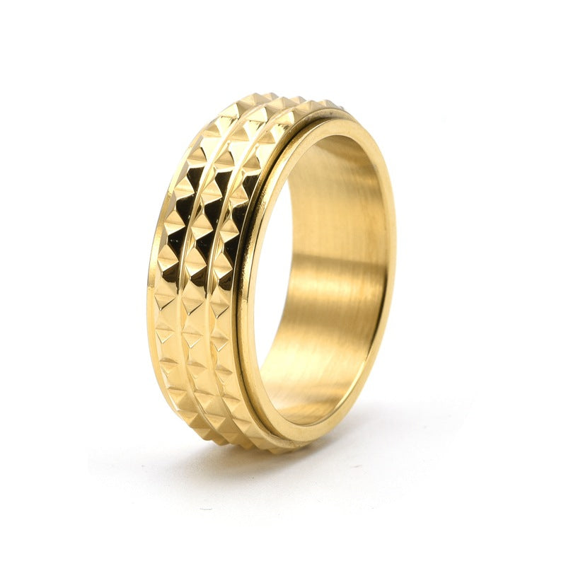 Wholesale 8mm Wide Men's Pyramid Rotatable Decompression Titanium Steel Ring
