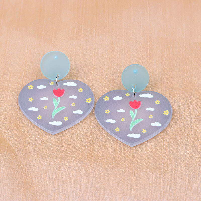 Wholesale Floral Heart Geometric Simple Fashion Personality Acrylic Print Earrings