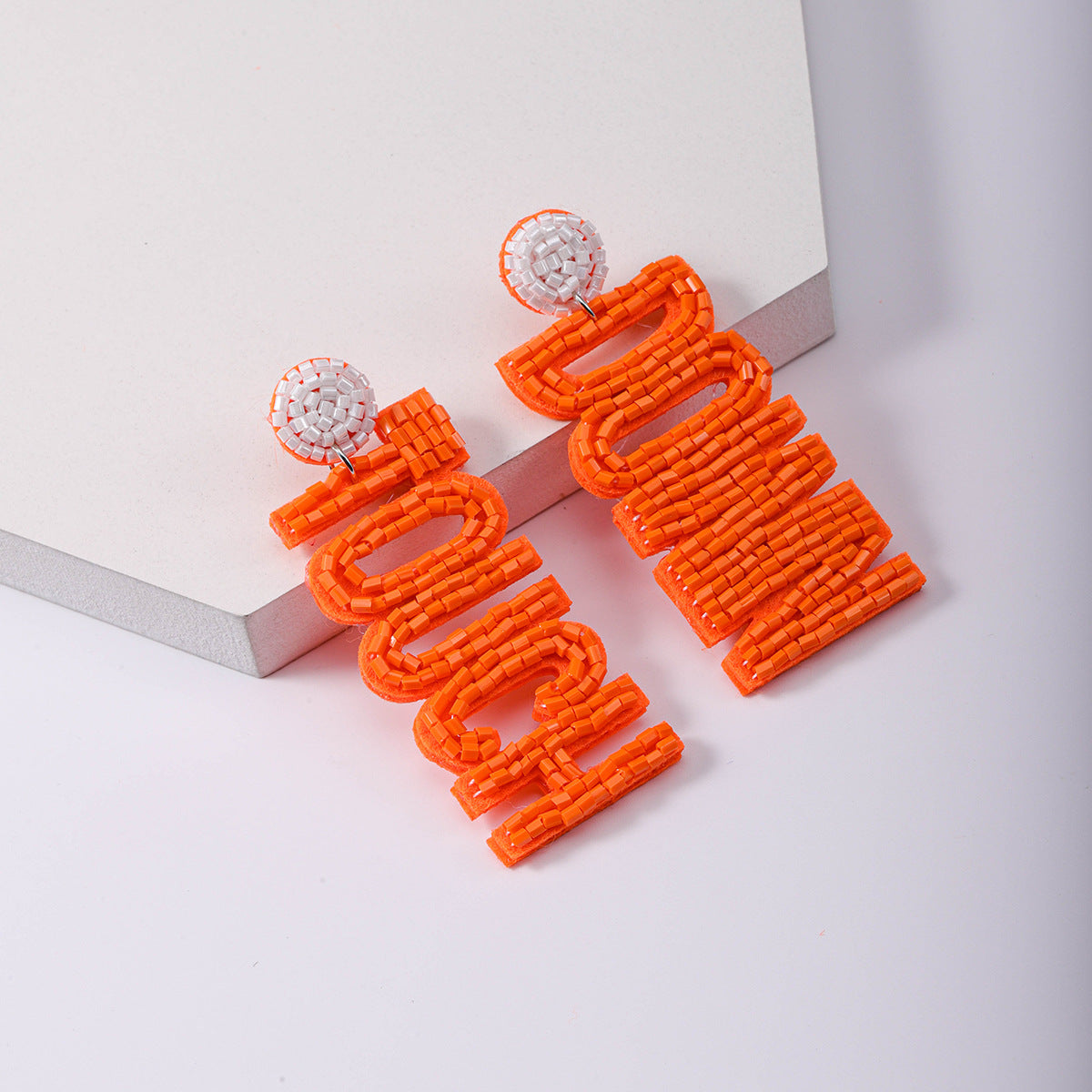 Wholesale Sports Style Game Day Fabric Handmade Rice Bead Earrings