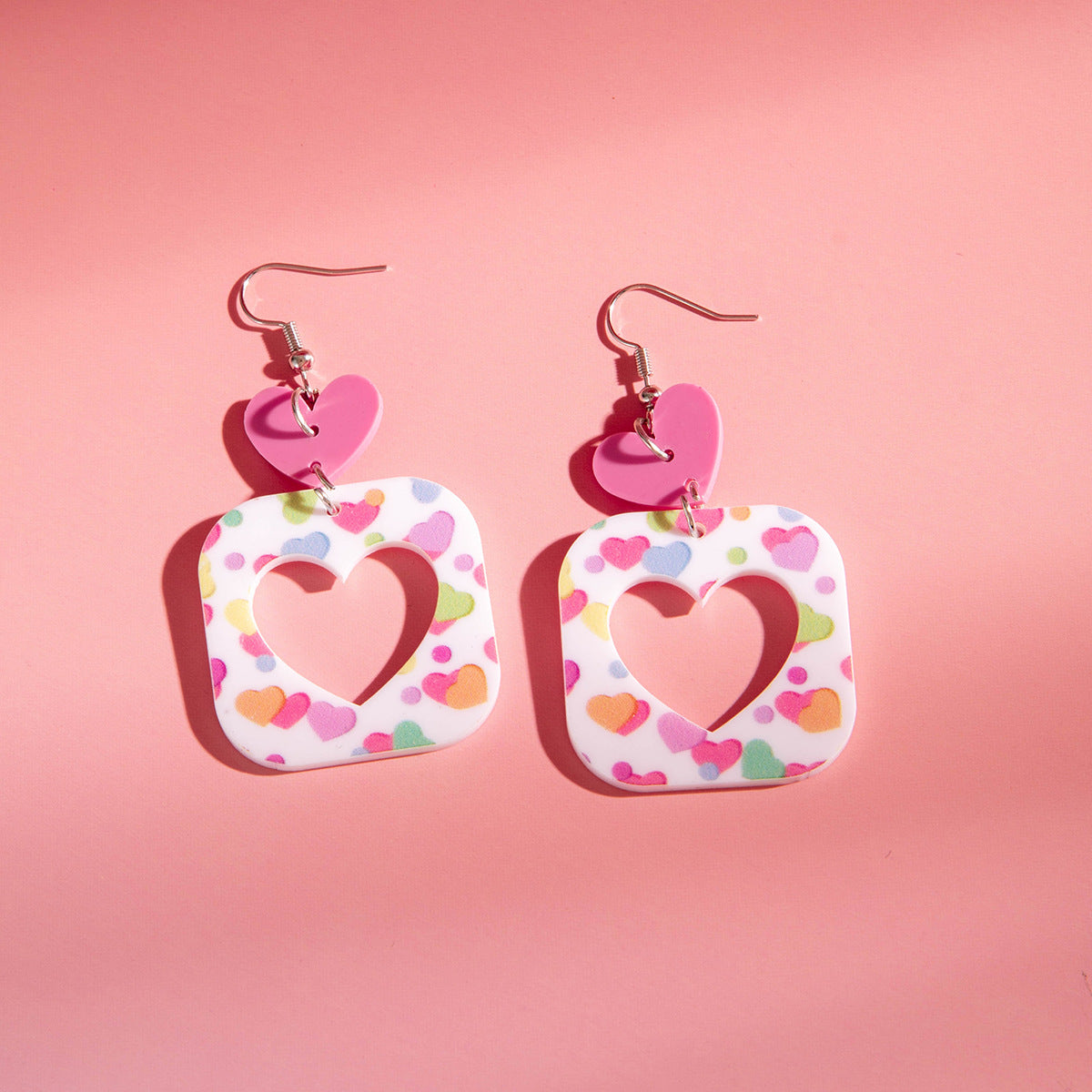 Wholesale  Acrylic Hollow Printed Heart Geometric Round  Flower Earrings