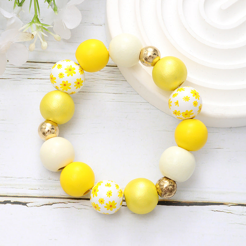 Wholesale Summer Candy Color Beaded Bracelet Wooden Bracelet Keychain