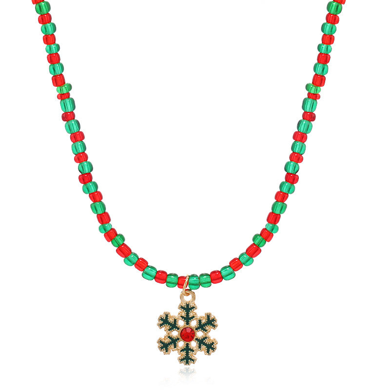 Wholesale Christmas Red and Green Ball Bead Alloy Necklace