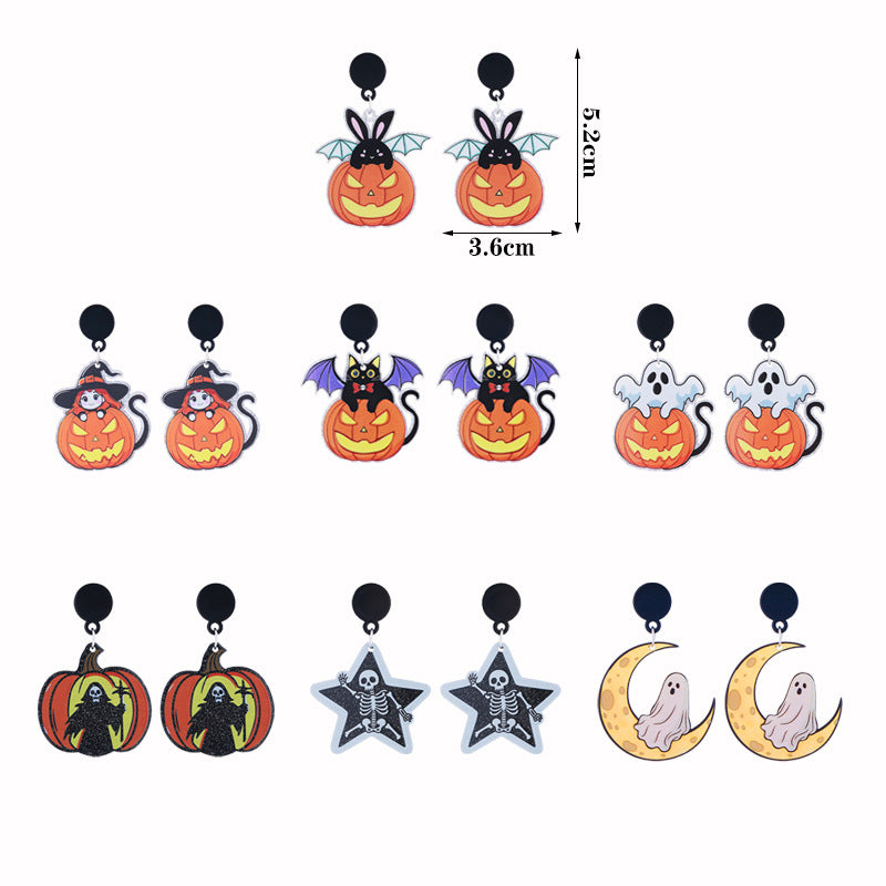 Wholesale  series acrylic earrings ghost pumpkin cartoon bat