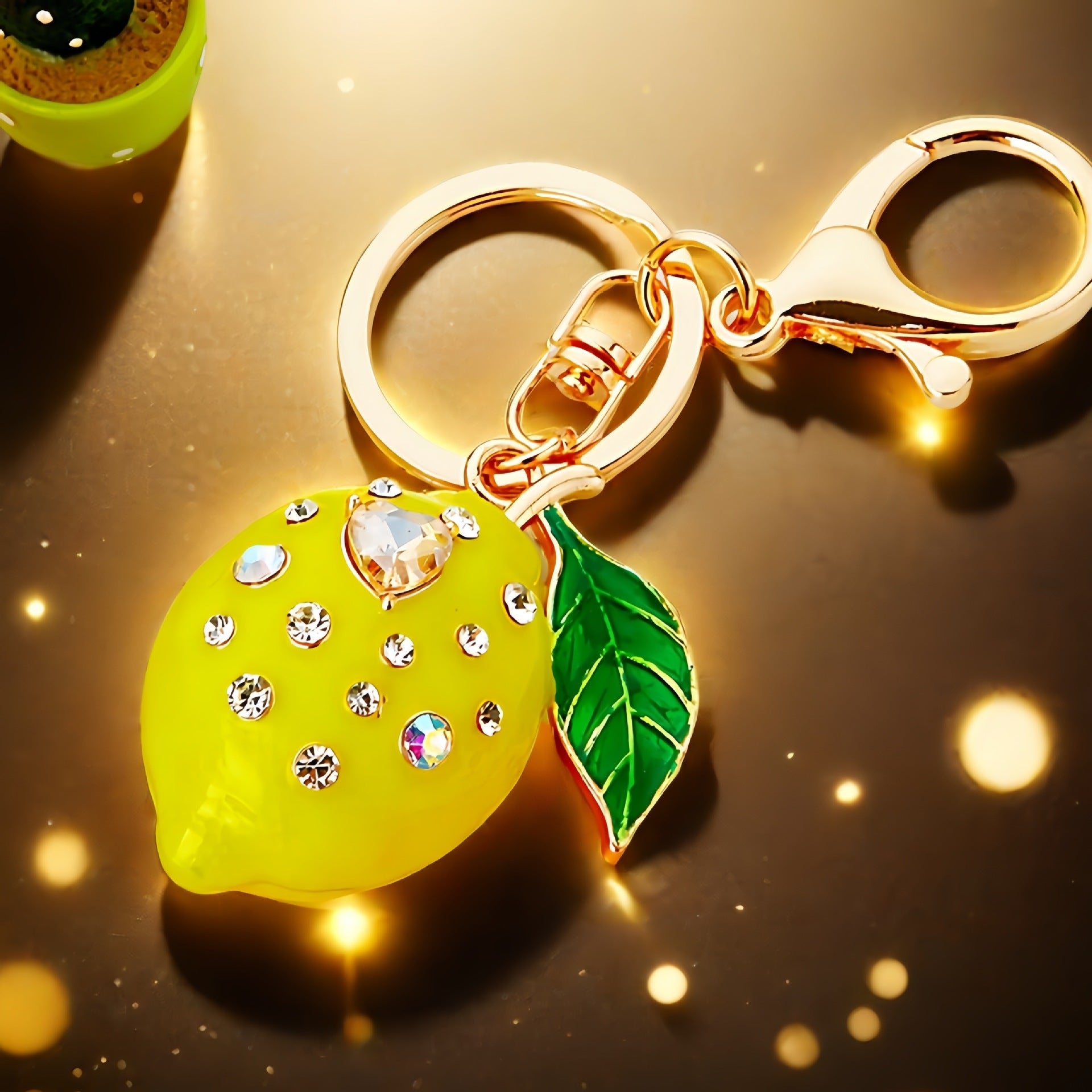 Wholesale Rhinestone Lemon Design Car Keychain Bag Charm Trendy Gift Accessory