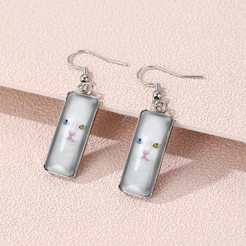 Wholesale Cat Time Gem Rectangular Glass Earrings