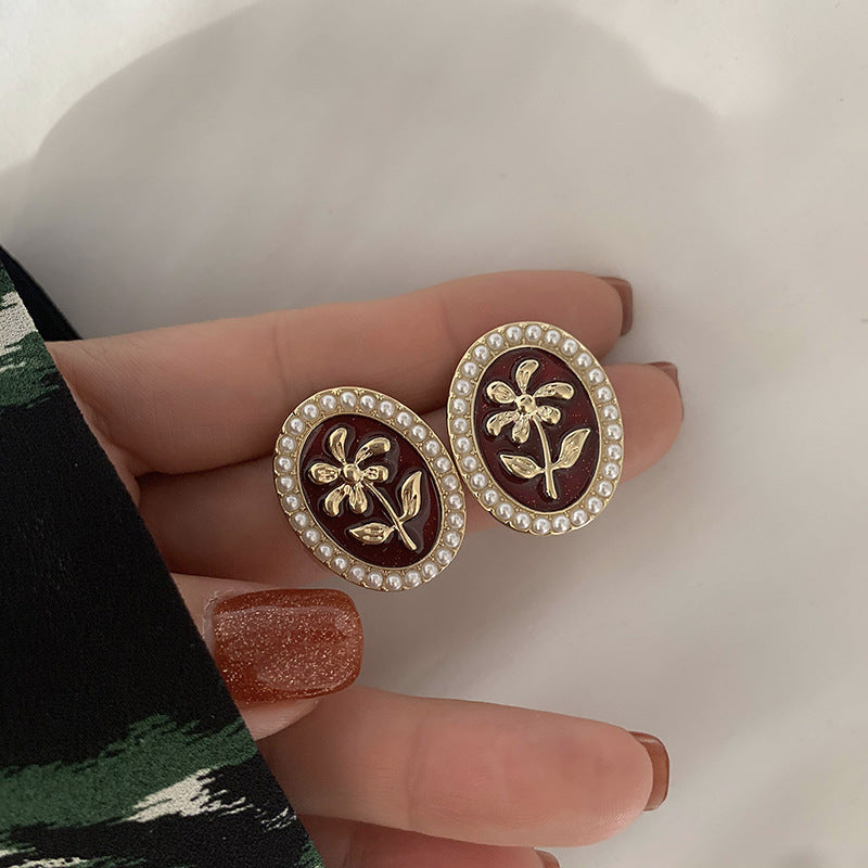 Wholesale S925 silver needle leaf rose small fresh flower earrings