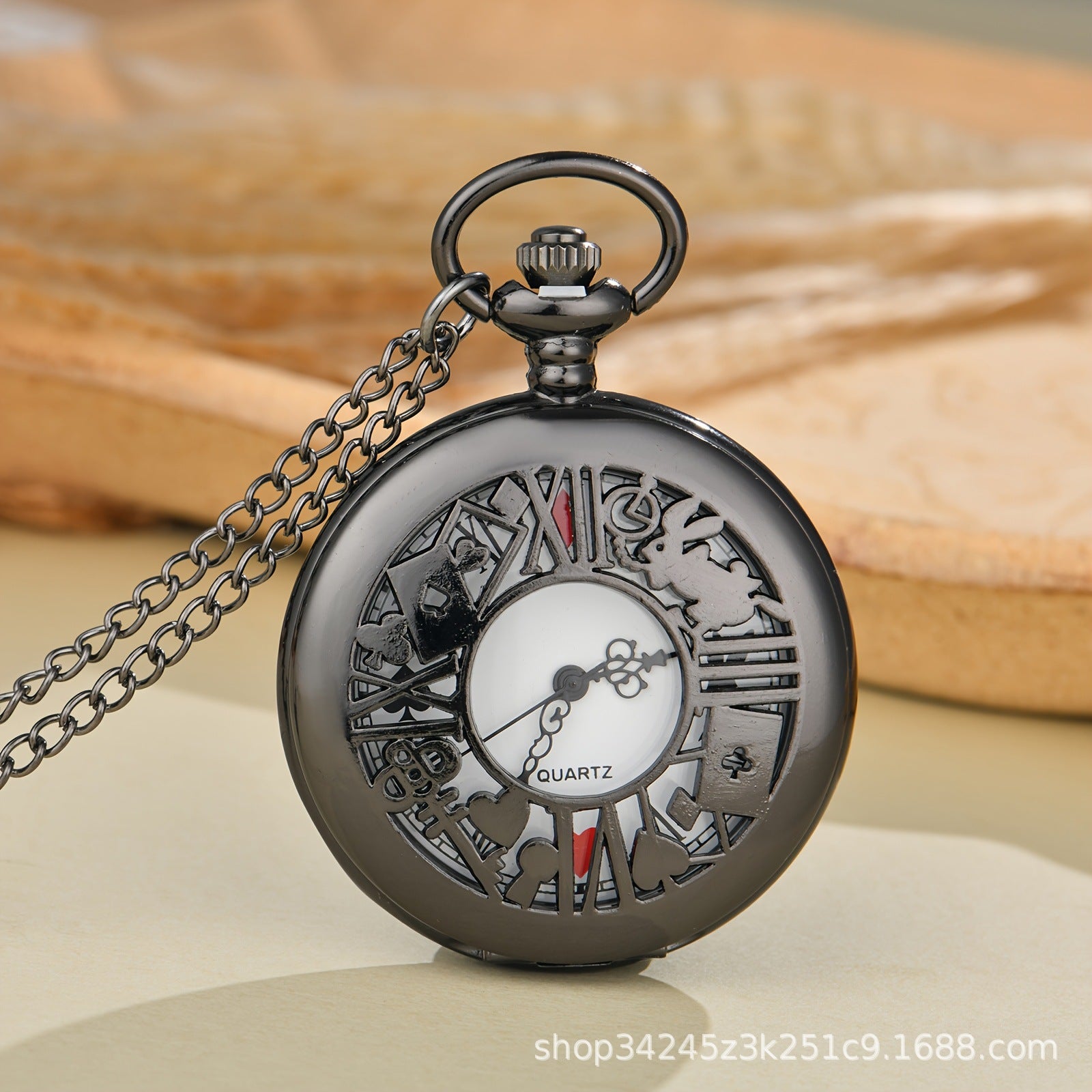 Wholesale Blue antique silver hollowed out flower rabbit poker pocket watch OLY Exclusive