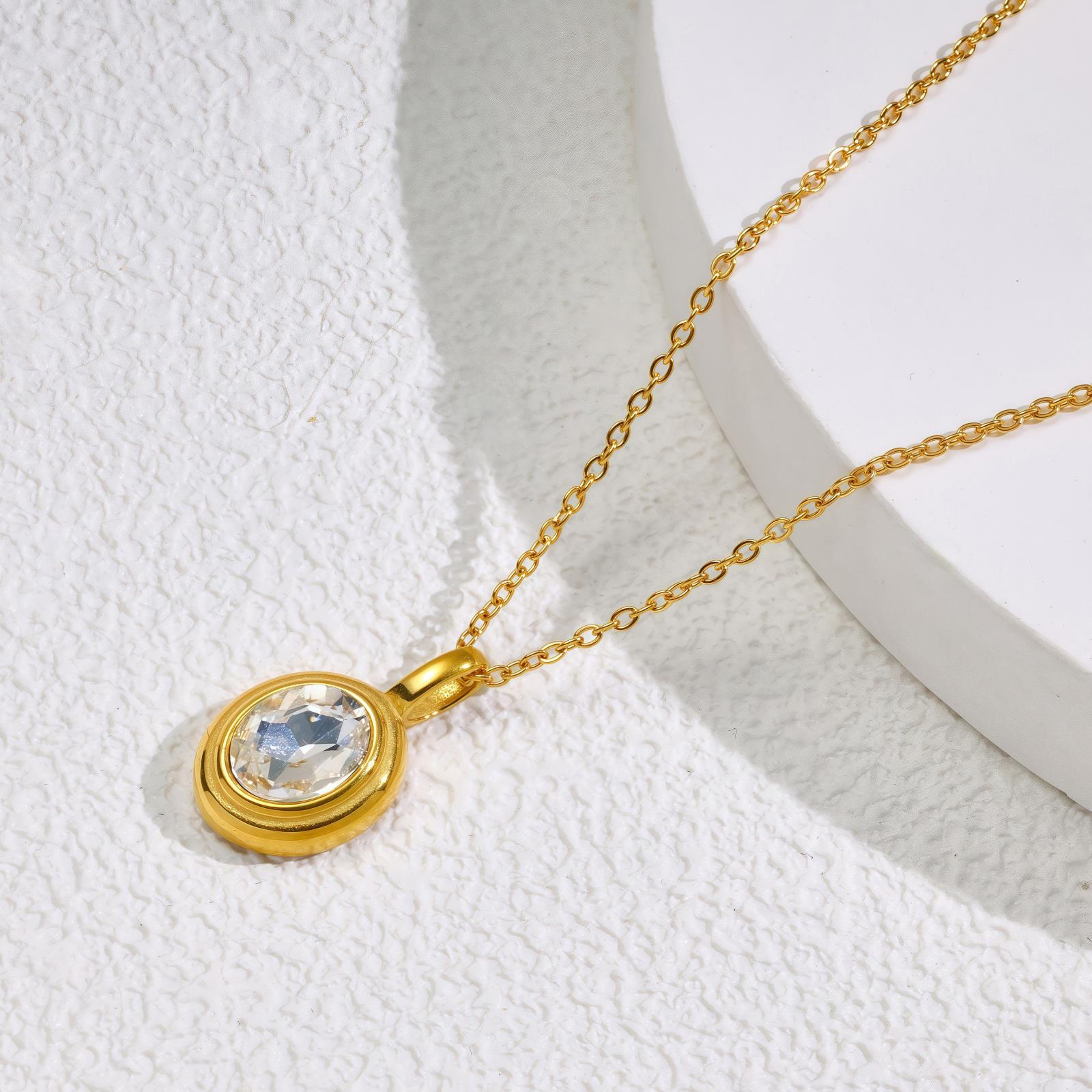 Wholesale Inlaid colored zircon titanium steel necklace