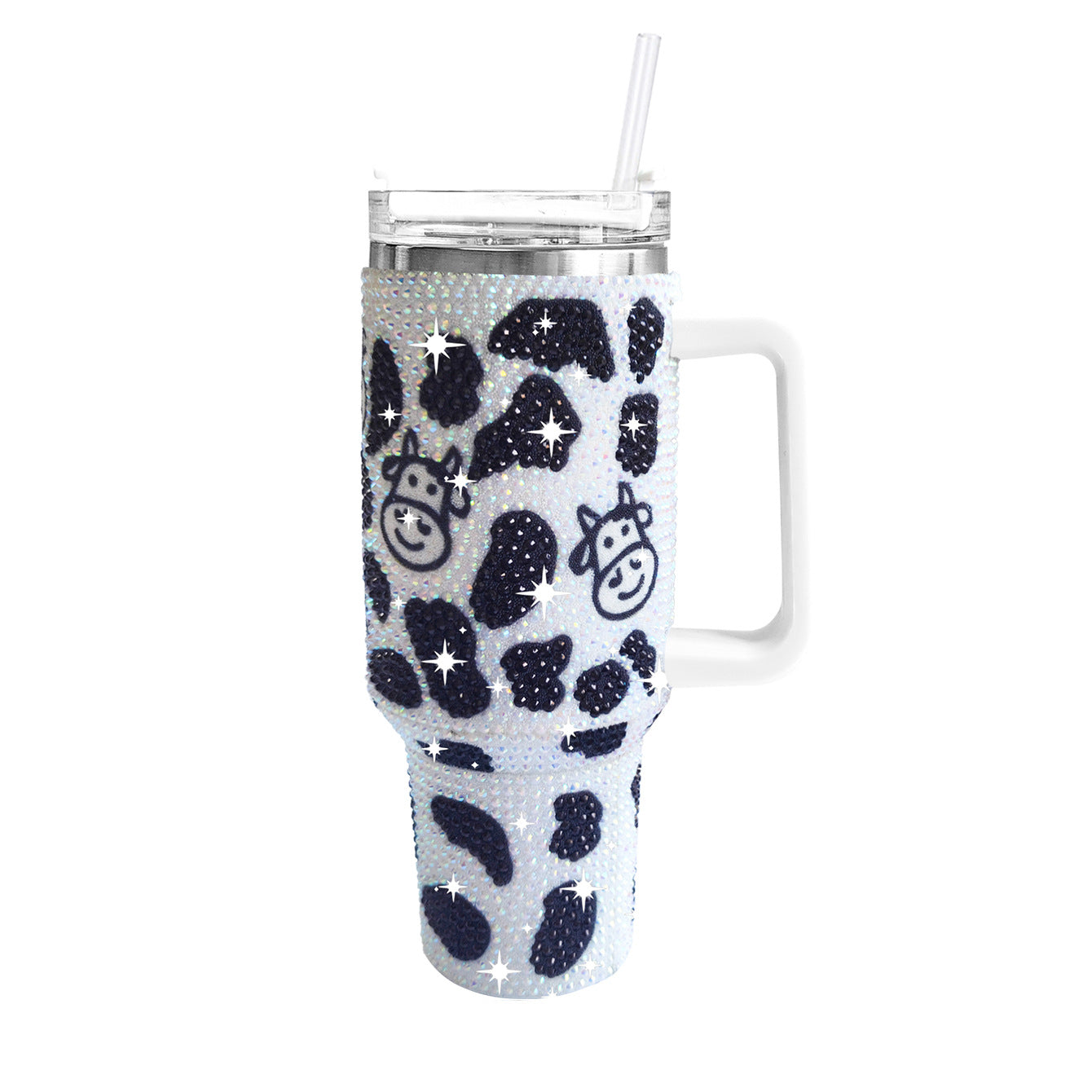 Wholesale Tumbler Ice Bullies Cup  40oz Cow Pattern Diamond-encrusted Portable Thermos Tumbler Cup