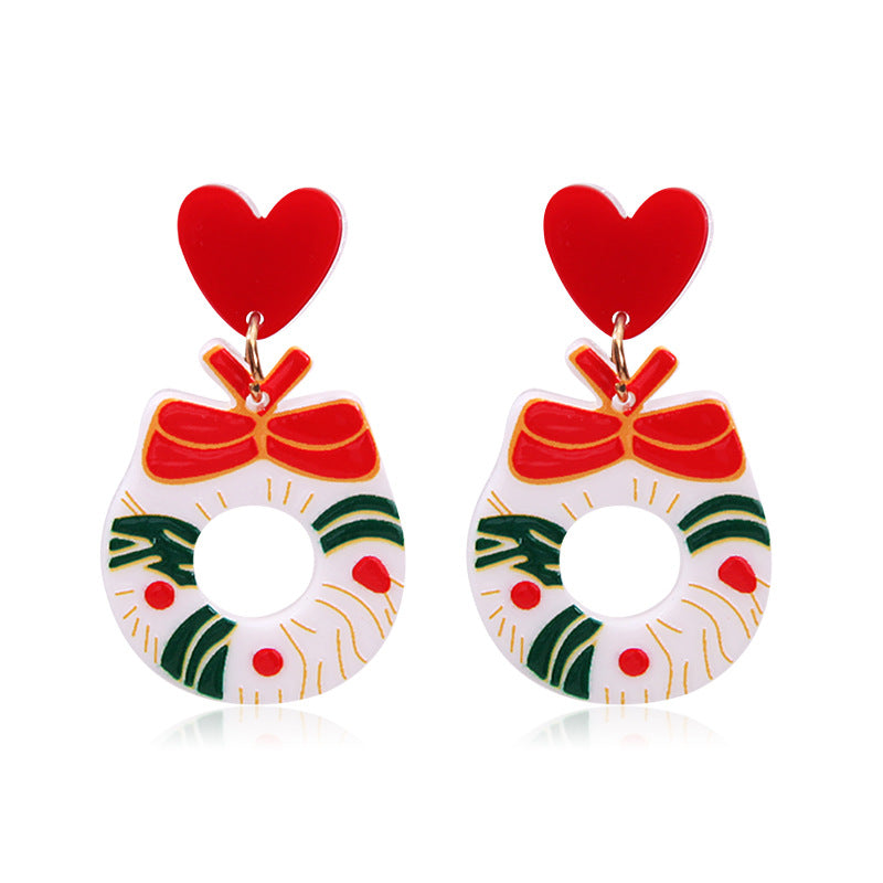 Wholesale Acrylic Christmas Earrings Festive Snowflake Snowman Wreath Design Trendy Jewelry Accessory Gift