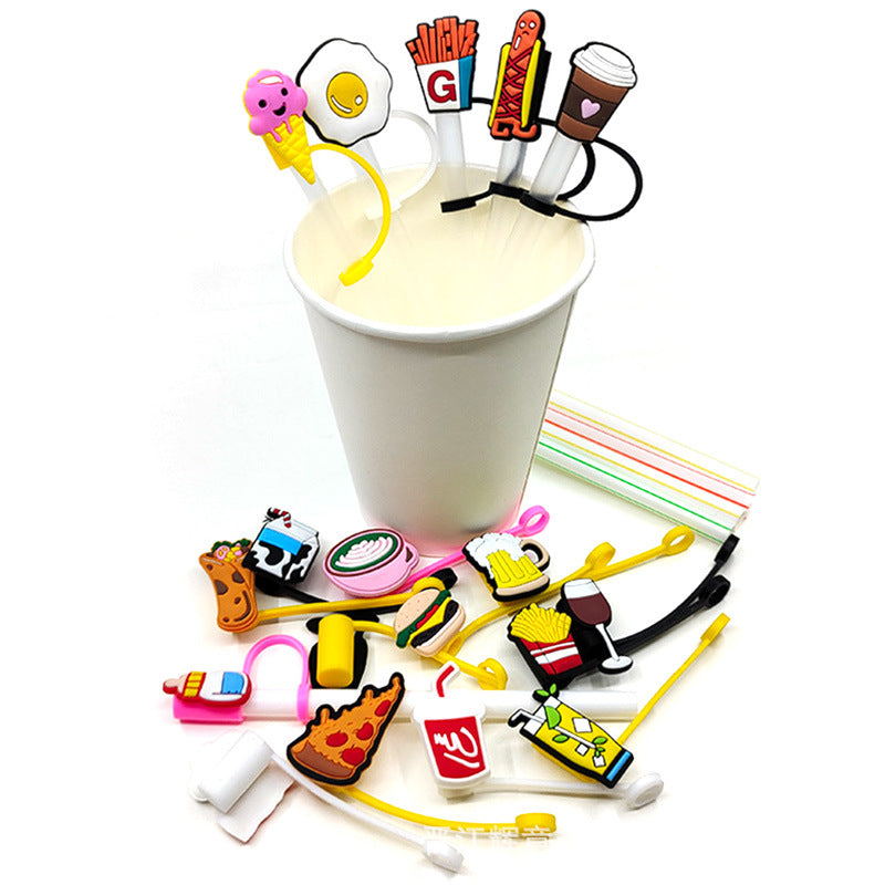 Wholesale 20PCS Cartoon Food and Beverage Silicone Straw Tube Cap Straw Decoration
