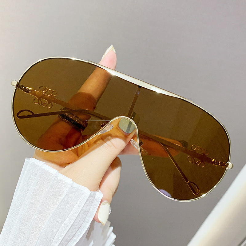 Wholesale One-piece large frame sunglasses metal retro glasses