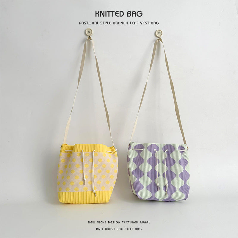 Wholesale Knitted wool drawstring lunch box bag handbag hand tote bag bucket bag