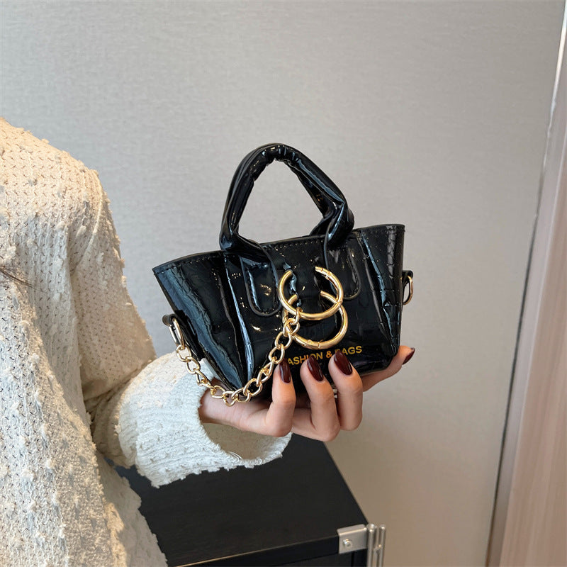 Wholesale Mini Bucket Bag Shiny Surface One Shoulder PU Handbag Diagonal Bag