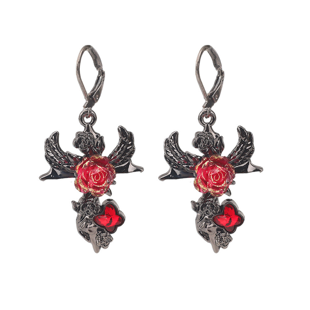 Wholesale Dark Gothic Red Love Cross Butterfly Earrings