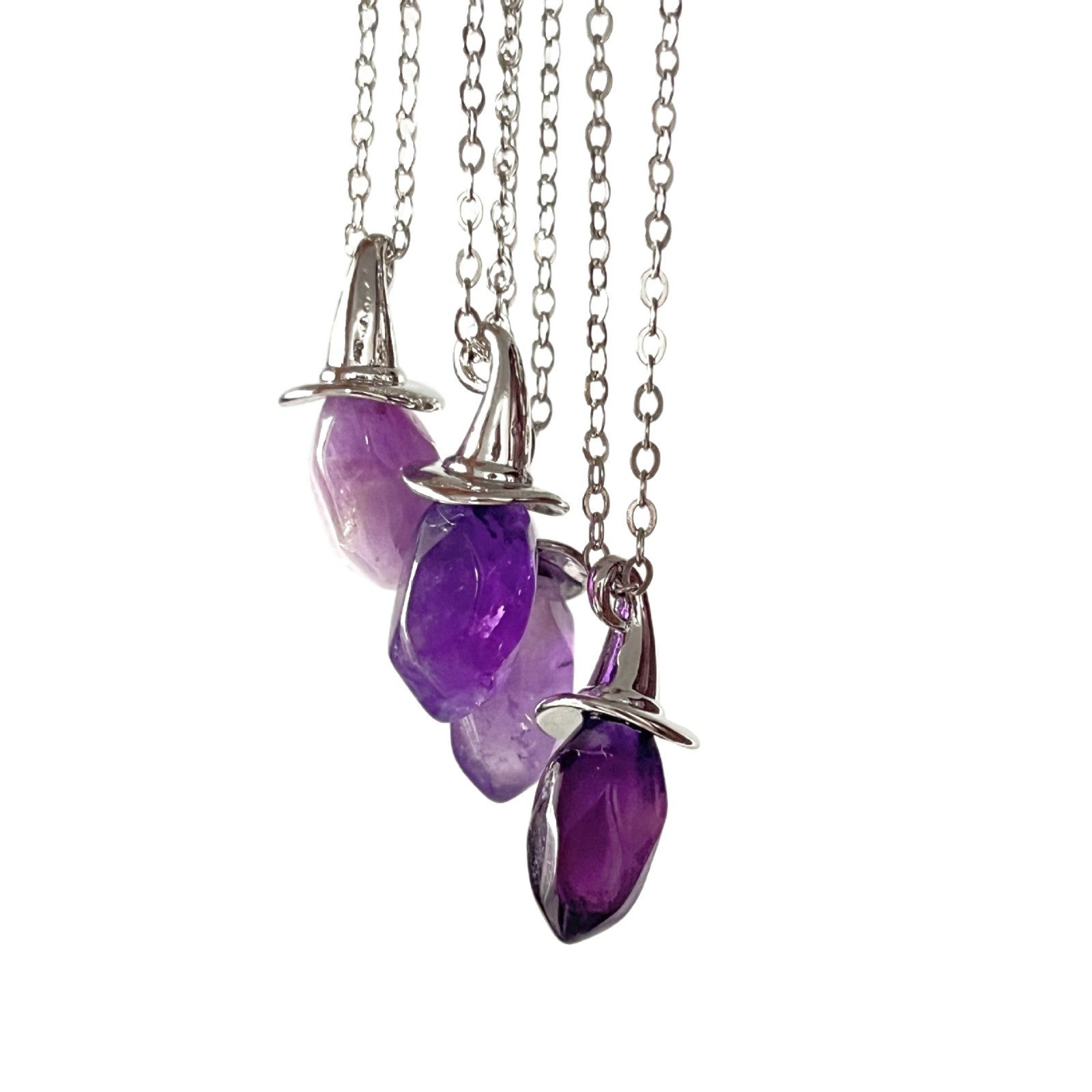 Wholesale Natural amethyst hexagonal pillar witch hat  necklace