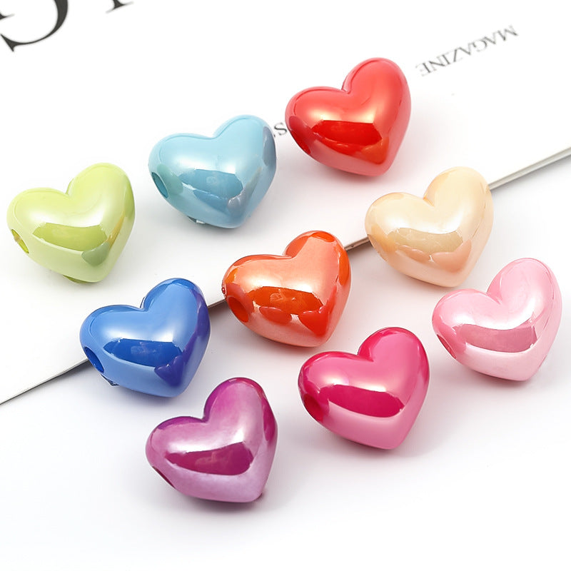 Wholesale 100pcs 13 * 15mm Bright Color Solid Color Love Beads Acrylic Large Hole Beads