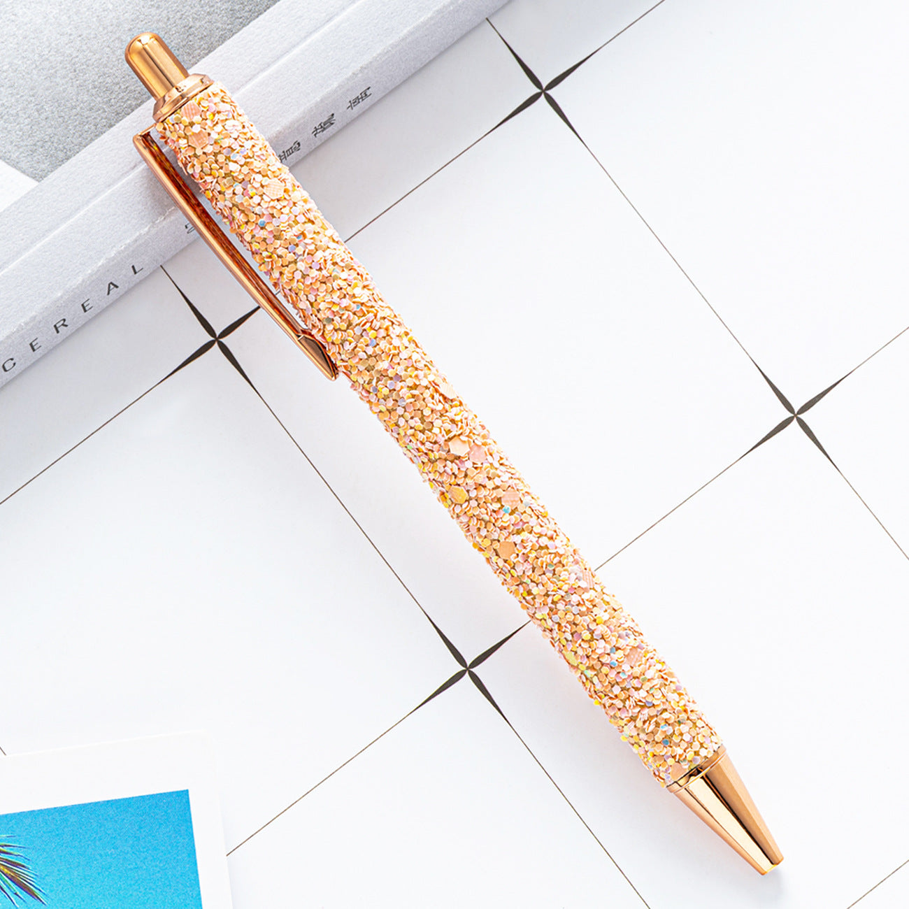 Wholesale 2pcs Metal Pen Glitter Cute Cartoon Multicolor Sequin Ballpoint Pen