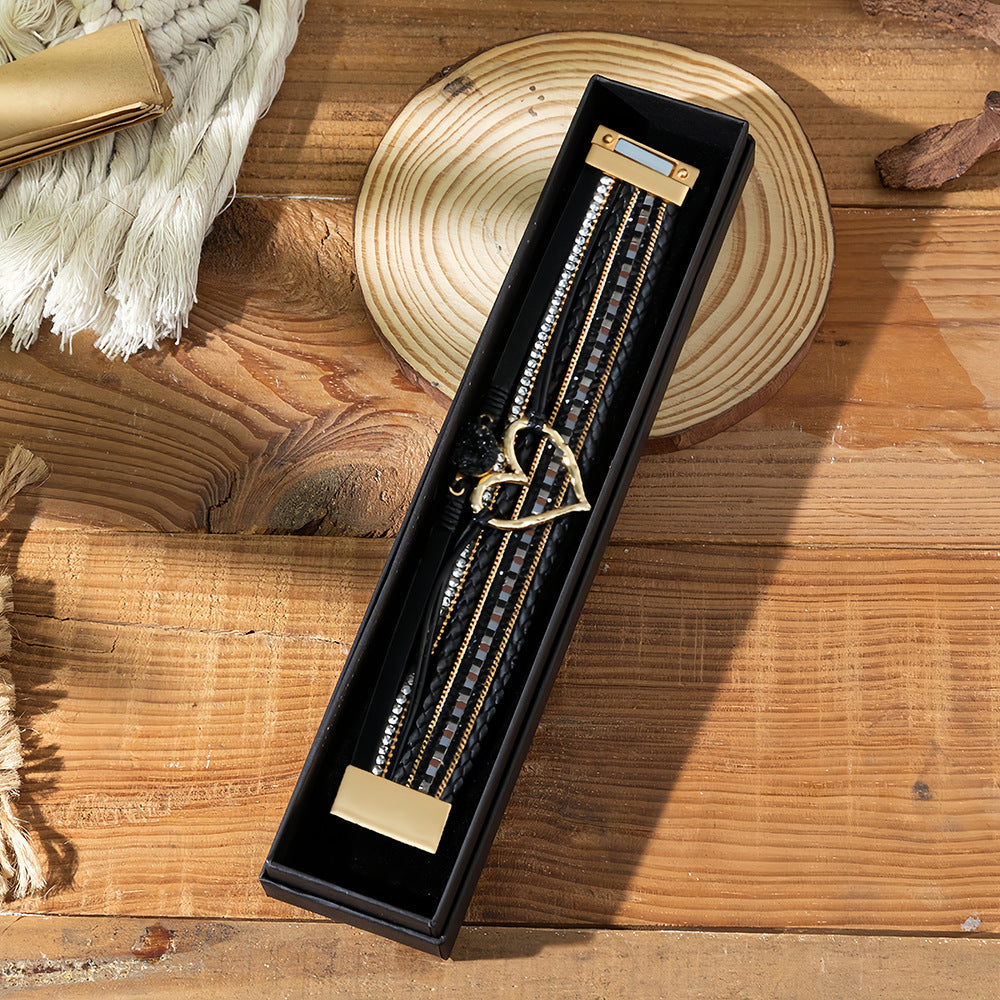 Wholesale Bohemian Love Weaving Diamond Set Bracelet Layered Bracelet Set