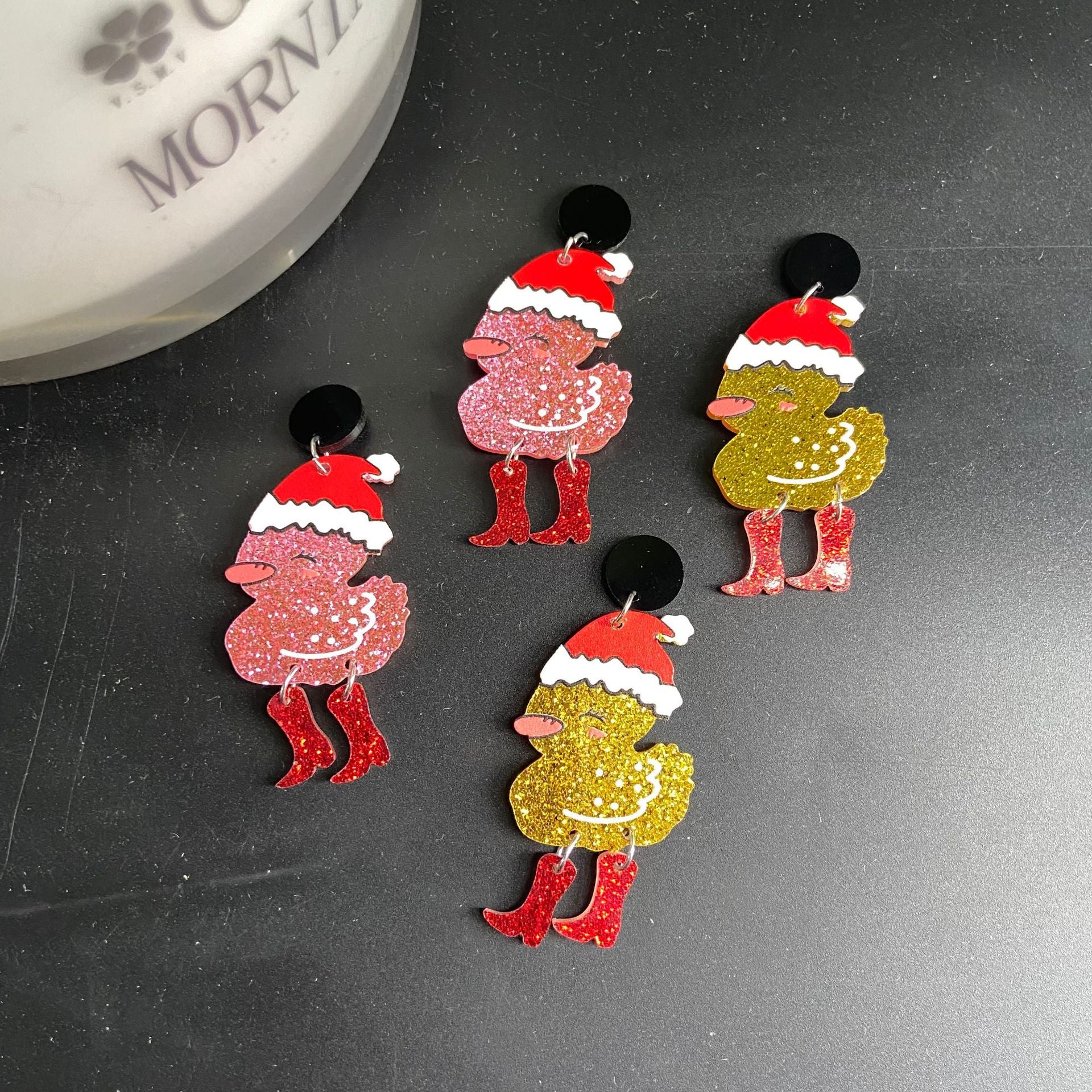 Wholesale Christmas Acrylic Duck Earrings Cute Santa Hat Cartoon Design For Women Funny Jewelry Accessory For Boutique Resale