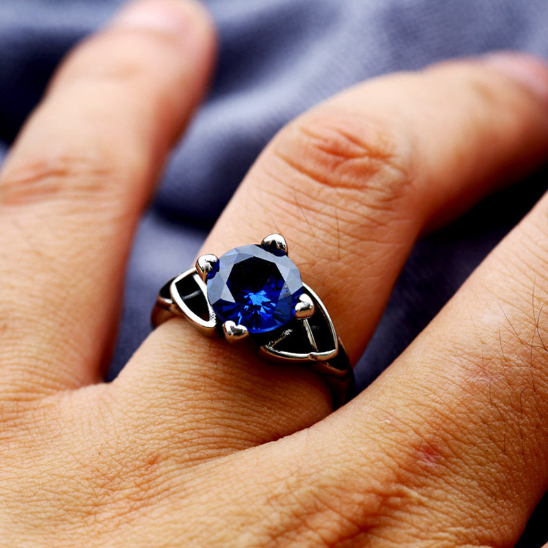 Wholesale Titanium steel ring Blue diamond stainless steel ring