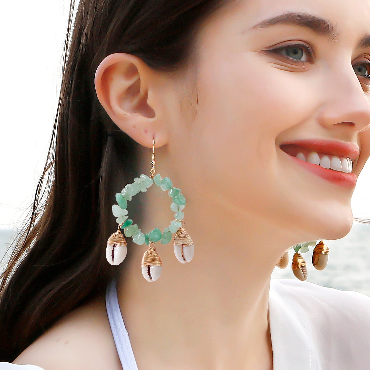 Wholesale Conch Shell Rubble Hand Woven Earrings