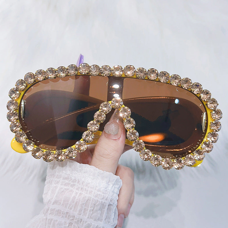 Wholesale Large Frame Integrated Diamond Fashion Sunglasses