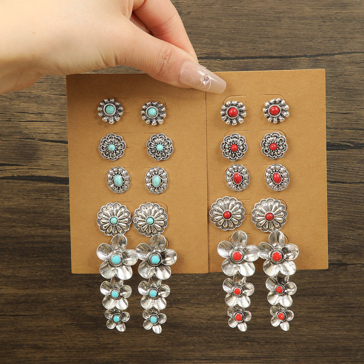 Wholesale Zinc Alloy Flower Tassel Earrings 5 Pairs Ethnic Style Jewelry Set For Party And Everyday Fashion