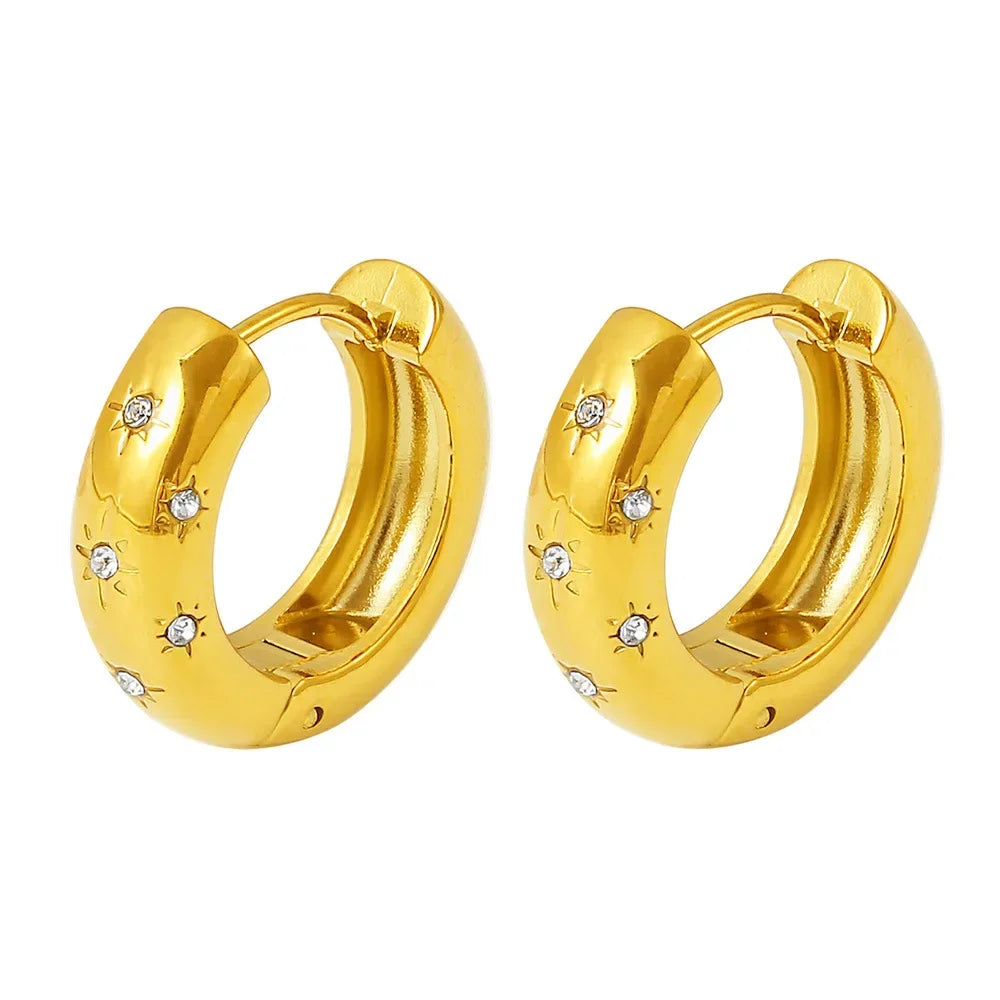 Wholesale Round eight-pointed star titanium steel earrings with 18K real gold earrings