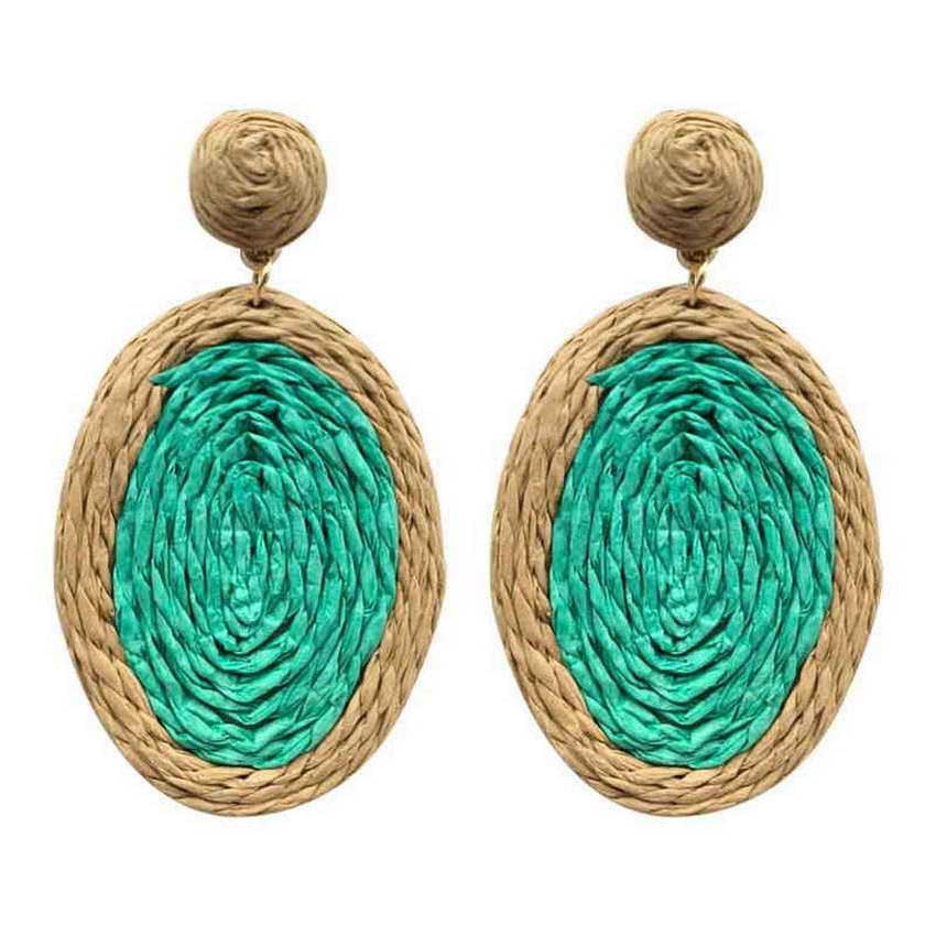 Wholesale Handmade Rattan Dyed Oval Lafite grass Earrings
