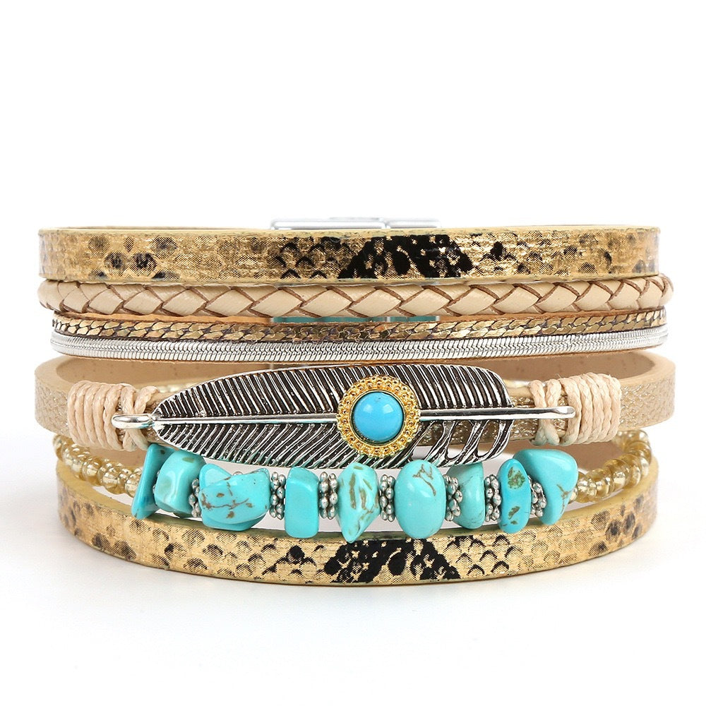 Wholesale Gravel Bohemian Plant Leaf Vintage Minimalist Natural Stone Bracelet