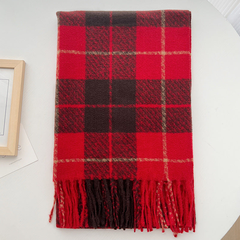 Wholesale Korean Version  Imitation Cashmere Retro Grid Japanese Tassel Shawl Winter Warm Scarf